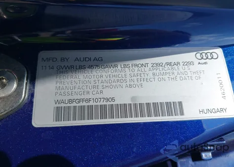 2015 Audi A3 2.0T Premium from USA, damaged, VIN WAUBFGFF6F1077905